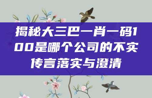 揭秘大三巴一肖一码100是哪个公司的不实传言落实与澄清